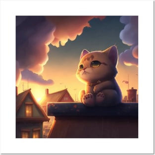 a beautiful kitten on the roof of the house Posters and Art